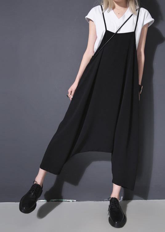 new black casual high waist cotton blended pants loose women jumpsuit pants - SooLinen