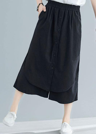 new black cotton casual pants skirts plus size elastic waist pants skirts - SooLinen