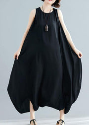 new black sleeveless cotton jumpsuit pants fashion unique women wide leg skirts pants - SooLinen