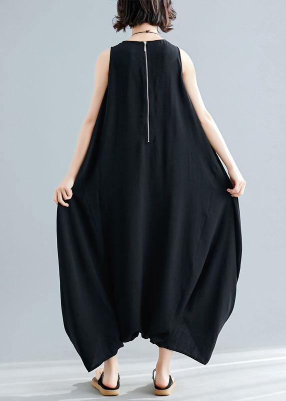 new black sleeveless cotton jumpsuit pants fashion unique women wide leg skirts pants - SooLinen