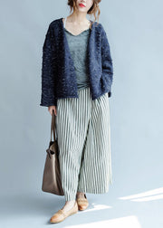 new blue asymmetric design cotton knitted cardigans chunky oversize fashion coats