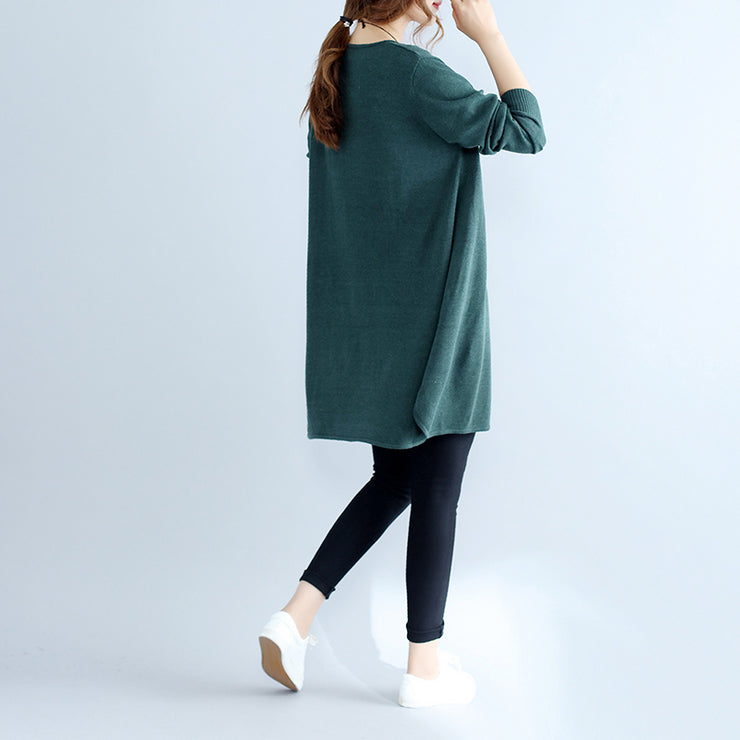 neues lässiges grünes kuscheliges Baumwollpulloverkleid übergroße lässige Damenstrickkleider