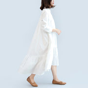 new fall white casual cotton  plus size women dress long sleeve maxi dress