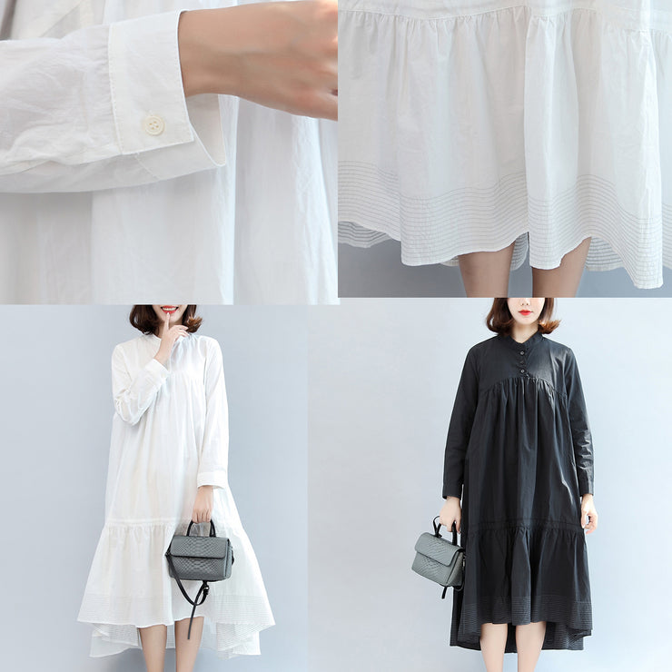 new fall white casual cotton  plus size women dress long sleeve maxi dress