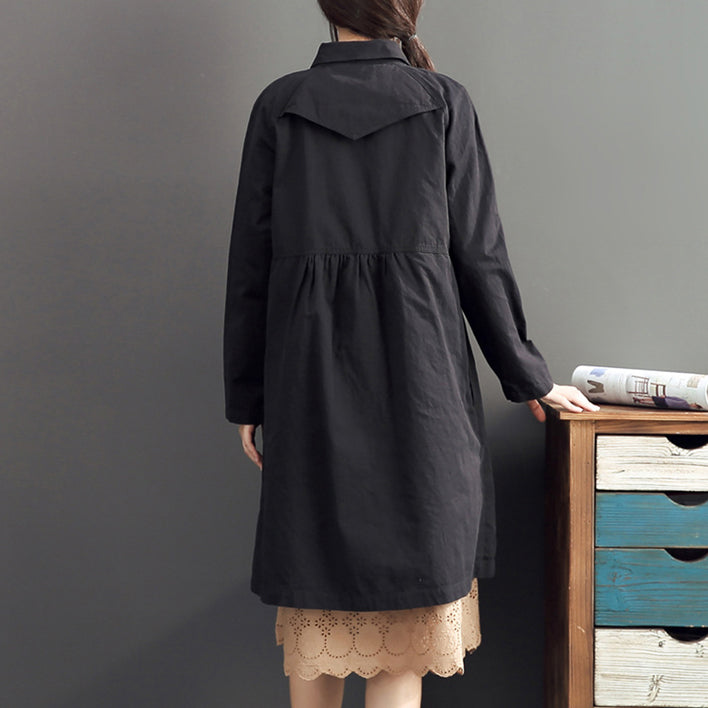 new fashion black cotton long outwear plus size high waist warm double breast trench coats