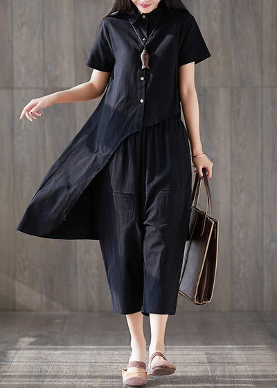 new fashion lapel asymmetric tops and harem pants black two pieces - SooLinen