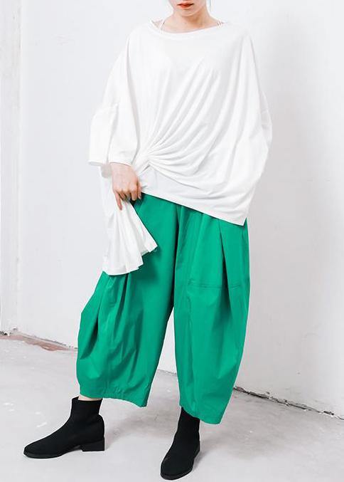 new green cotton pleated loose pants casual wild pants - SooLinen