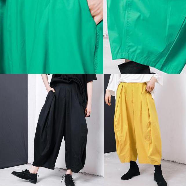 new green cotton pleated loose pants casual wild pants - SooLinen