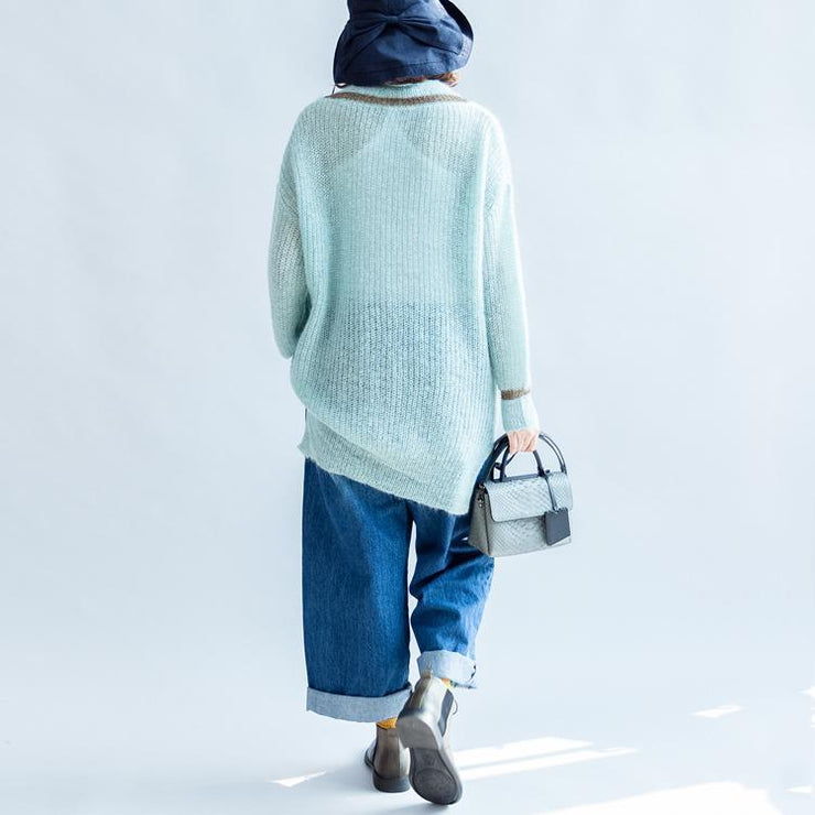 new light blue warm woolen sweater oversized casual v neck knit tops