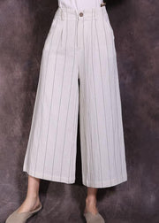new linen vintage women casual white striped crop pants skirts - SooLinen