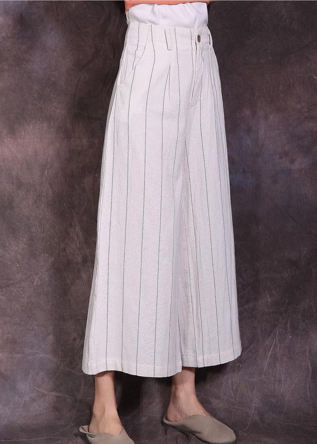 new linen vintage women casual white striped crop pants skirts - SooLinen
