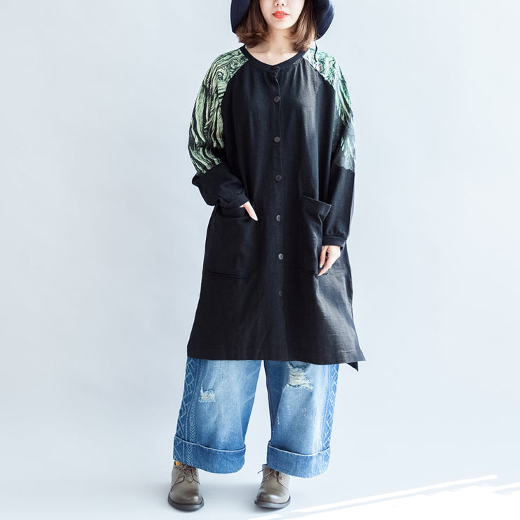 new oversize patchwork green prints cotton outwear pockets 2024 fall casual coats