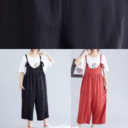new red casual wide leg pants loose thin fashion straps jumpsuit - SooLinen