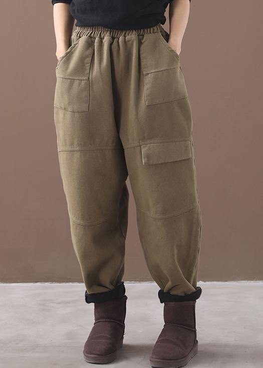 new thick cotton harem pants false pockets army green pants - SooLinen