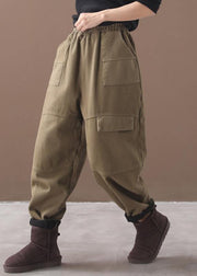 new thick cotton harem pants false pockets army green pants - SooLinen