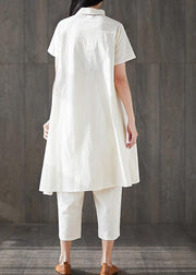 new white asymmetric tops and elastic waist harem pants fshion two pieces - SooLinen
