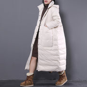 neuer weißer Winter-Oversize-Daunenmantel mit Kapuze, feiner Trench-Daunenmantel mit großen Taschen