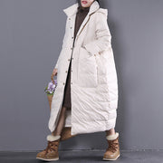 new white winter oversize hooded down coat fine Large pockets trench down coat