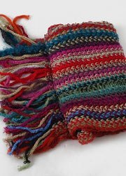 new women rainbow striped knit scarf tassel vintage warm scarves - SooLinen