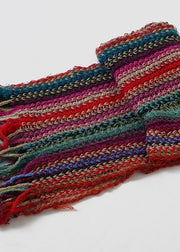 new women rainbow striped knit scarf tassel vintage warm scarves - SooLinen
