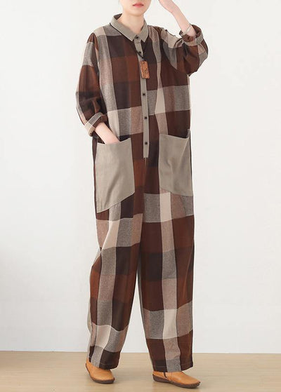 nude patchwork new plaid  loose retro ming Harem cotton pants jumpsuit - SooLinen