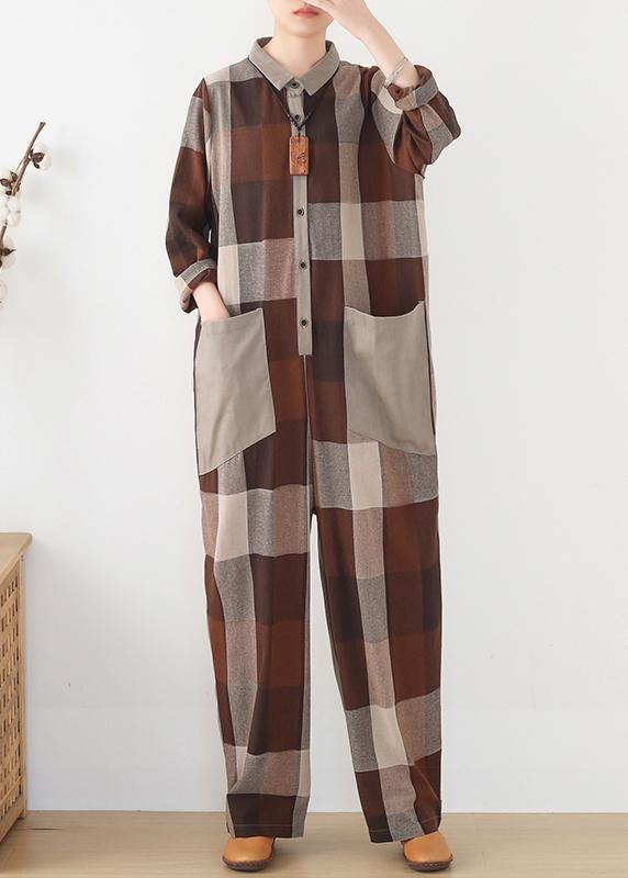 nude patchwork new plaid  loose retro ming Harem cotton pants jumpsuit - SooLinen