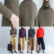 orange solid high neck pullover casual loose knitted sweaters warm 2024