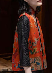 originelles Design Roter Stehkragen bestickte Seidenweste im chinesischen Stil, ärmellos