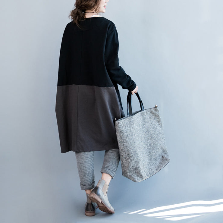 Oversize-Herbst-Winter-Drucke Baumwollkleider schwarz grau Patchwork dickes Umstandskleid