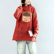 oversized red hoodies casual cotton pullover tops warm winter dress