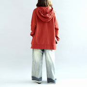 Übergroße rote Kapuzenpullover, lässiger Baumwollpullover, warmes Winterkleid