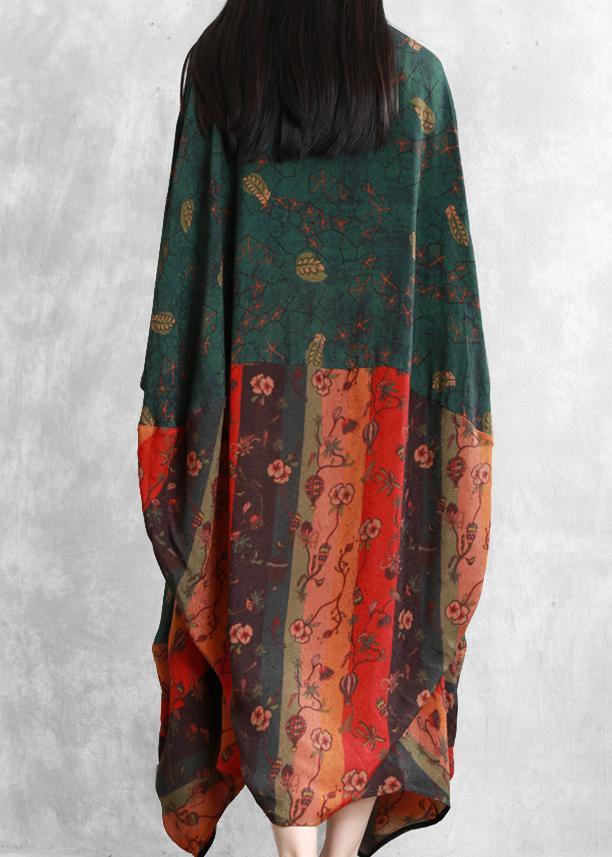 Plus size patchwork stand collar dresses Work floral Dresses - SooLinen