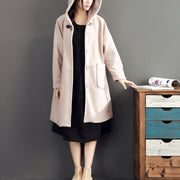 pink casual long sleeve long outwear baggy loose hooded solid trench coats