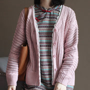 pink vintage cotton sweater tops loose casual lace chunky knit cardigans