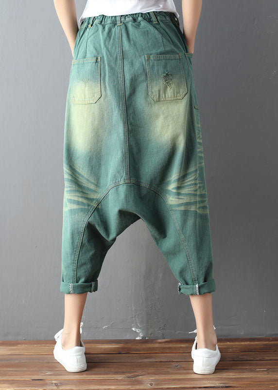 plus size Green Pockets hole harem Pants Spring