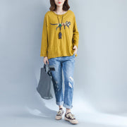 plus size casual cotton  t shirt yellow cozy autumn outfit