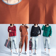 lässiges Baumwoll-T-Shirt in Übergröße, burgunderrote, klobige, langärmlige Oberteile