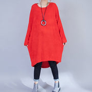 plus Größe lässige Wollkleider rotes Mode niedriges hohes Pulloverkleid