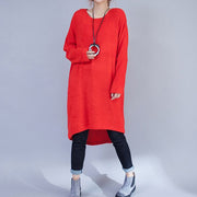 plus Größe lässige Wollkleider rotes Mode niedriges hohes Pulloverkleid