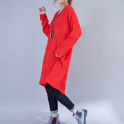 plus size casual woolen dresses red fashion low high sweater dress
