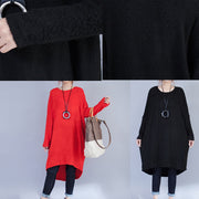 plus size casual woolen dresses red fashion low high sweater dress