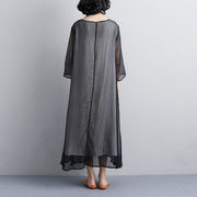plus Größe Sommerkleid Mode Ethnische lässige Stickerei Dreiviertelärmel Schwarzes Frauenkleid