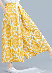 printed wide leg pants fashion elastic waist casual wild pants skirt - SooLinen