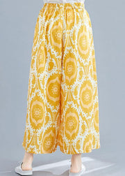 printed wide leg pants fashion elastic waist casual wild pants skirt - SooLinen