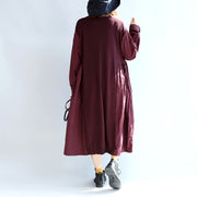 purple red patchwork cotton silk sweater outwear oversize casual knit long coats