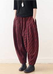 red casual cotton trousers plus size women wide leg pants - SooLinen
