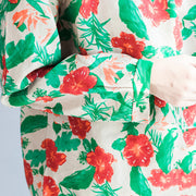 rot-grünes Blumen-2021-Leinenoberteil übergroßes Vintage-Langarm-T-Shirt