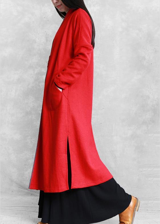 red plus size clothing sweaters pockets side open coats - SooLinen