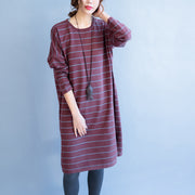 red striped fashion sweater oversize casual long sleeve knit dress
