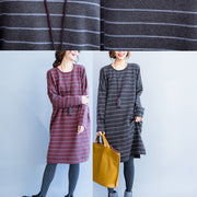 red striped fashion sweater oversize casual long sleeve knit dress